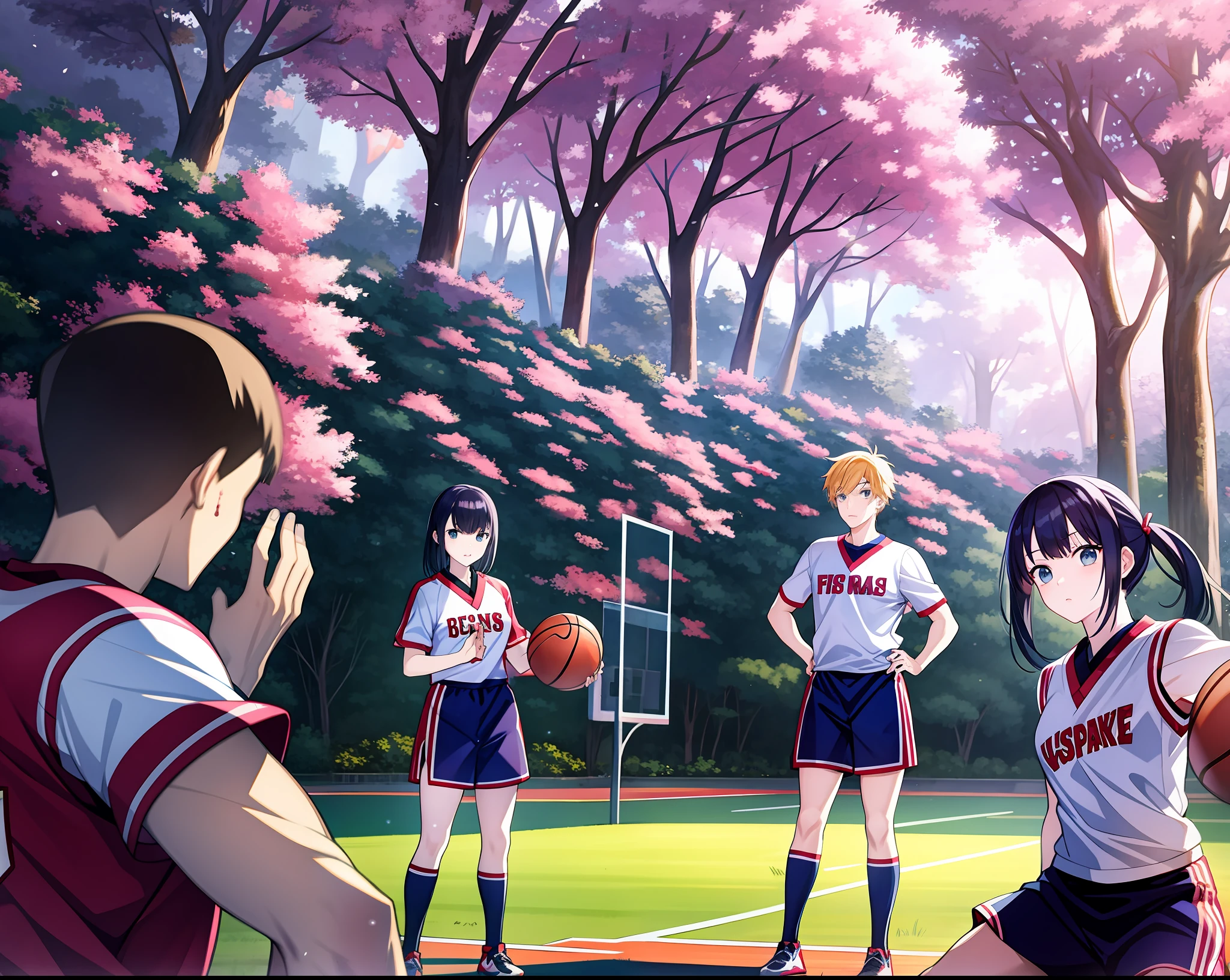 Student days，The blood of youth，On the basketball court，On the football field，Classmate sports，In a Japanese anime style，Japanese anime style，Youth Action，It is surrounded by trees and trees