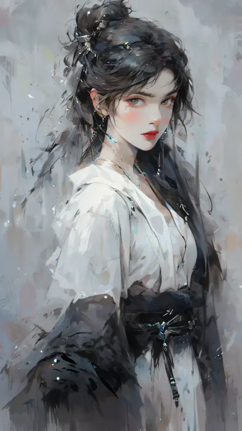 Close up of a woman with black hair, beautiful character painting, splashing ink, epic fine character art, amazing character art
