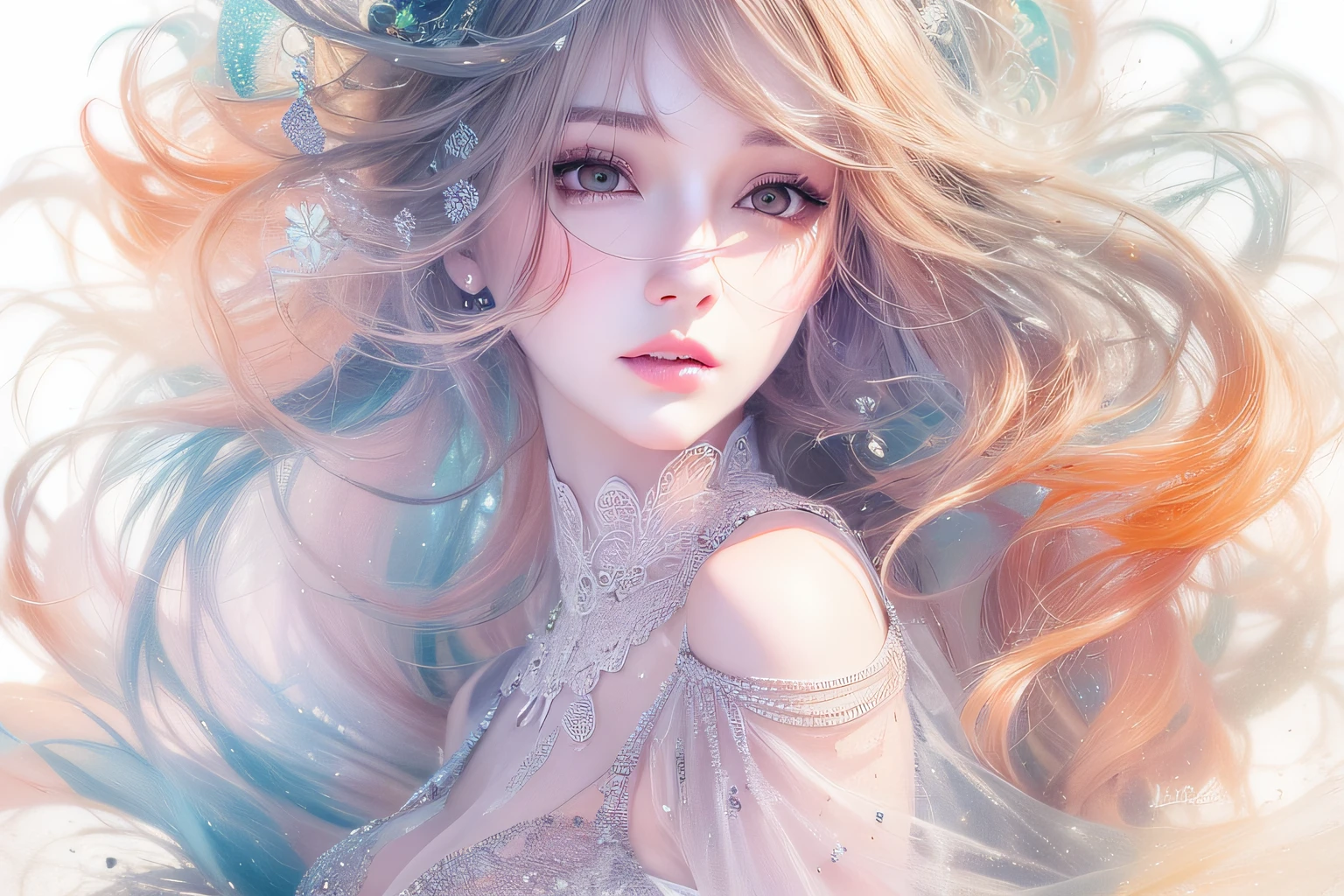 Beautiful eye details, A captivating anime girl gracefully emerges from ...