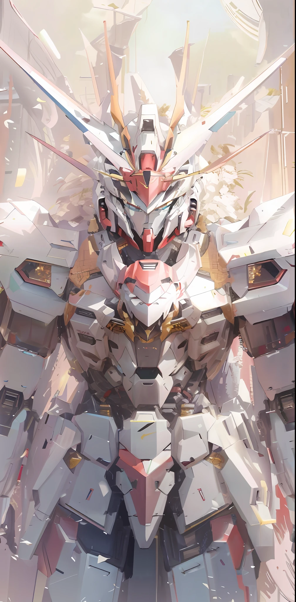 Close-up of a large robot with a long tail，Alexander Ferra White Mech，anime mecha aesthetic，Krentz Kusaud，ethereal and mecha theme，white color mecha，Krenz Kusart and Lin Wenjun，mecha asthetic，WLOP and Krenz Kusaud，Inspired by Krentz Kusaud，The details are very meticulous，Very high image quality