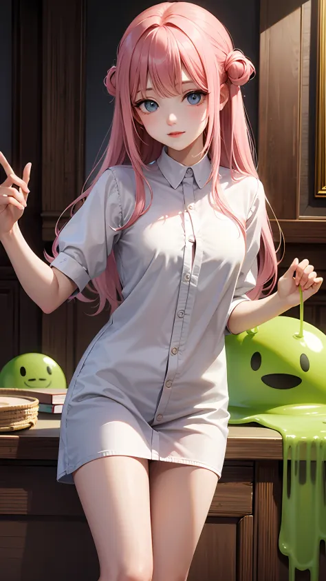 ((best quality)), ((masterpiece)), slime girl, light pink