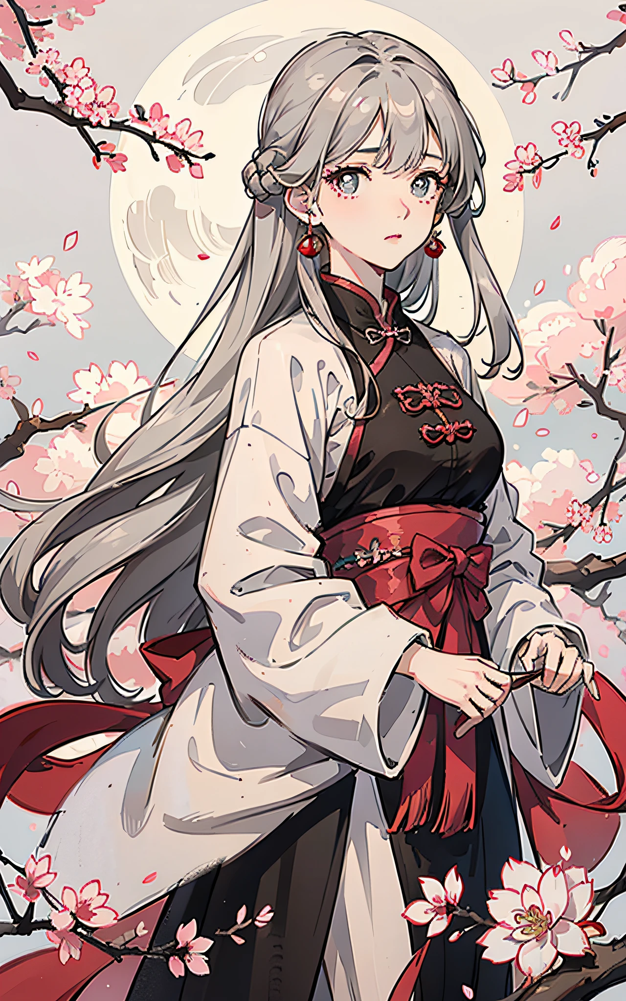 Anime girl with long hair and a sword in front of a full moon - SeaArt AI