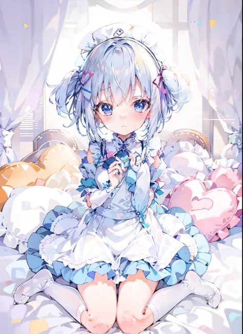 anime girl sitting on bed，there were teddy bears and stuffed animals, cute anime girl, soft anime illustration, splash art anime...