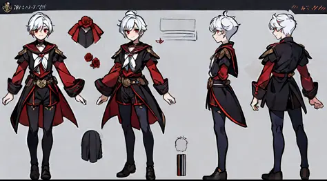 ((masterpiece)),(((best quality))),(character design sheet,same character,front,side,back), 1boy, solo, short white hair, red ey...