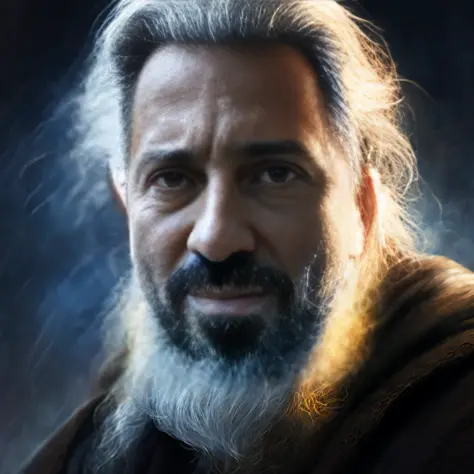 wizard, close up shot, old man, white hair, magic, cinematic, painting