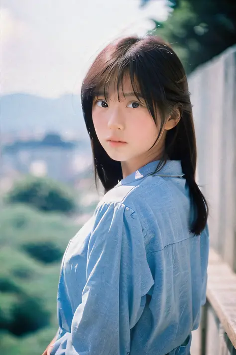 Photos of beautiful Japan idol women, Summer, Film grain, Ilford HP5, 80mm、80shair、J-pop