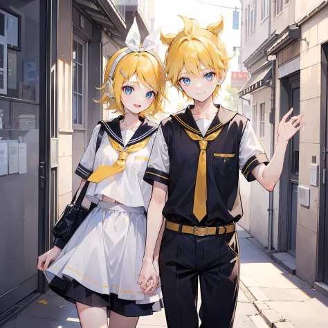 best quality, ultra precision, only two person, one boy and one girl, (a boy is kagamine_len), (a girl is kagamine_rin), blue ey...