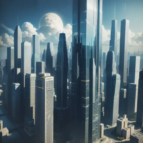 The utopian urban future world, Sky City, cyberpunked, Skyscrapers, on clouds, SF, Beautiful fece, (High-resolution buildings: