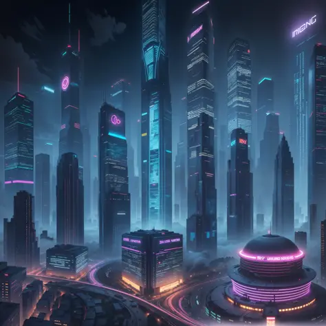 (top-quality, Masterpiece of) Cyberpunk landscape of the future world、Skyscrapers、Iridescent neon lights、Shining night view