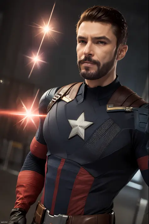 modelshoot style, muscular,Joseph Stalin dressed as Captain America,no helmet,intricate details, lens flare, intricate detailed ...