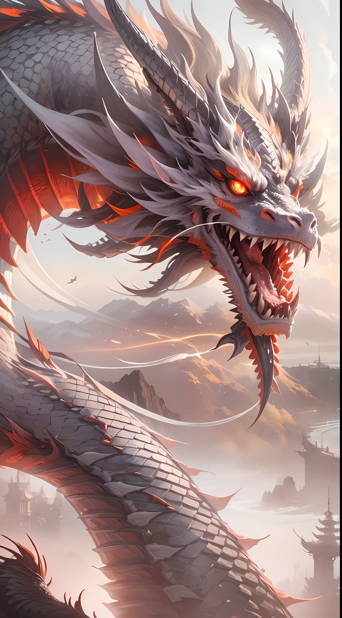 Dragon King，chinesedragon，（Solid white：1.3），red luminous eyes，Delicate ...