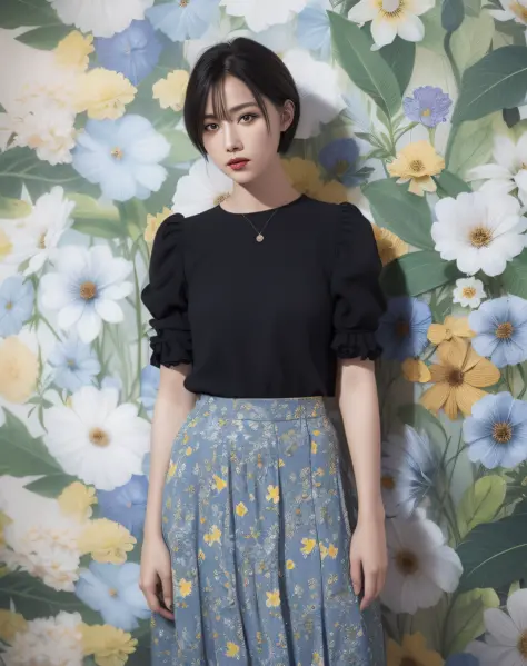 (long skirt:1.2),(blue flowers print:1.2),(yellow flowers print:1.2),(red flowers print:1.3),(birds print:1.2),(leaf print:1.2),...