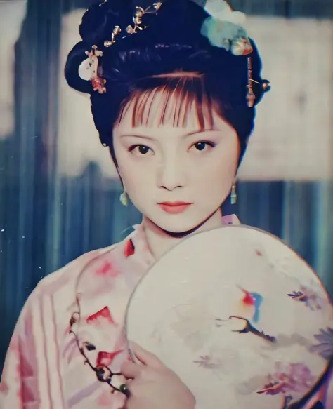 an arad woman in a kimono holds a fan and looks at the camera, yun ling, chinese woman, chinese traditional, chinese girl, inspi...