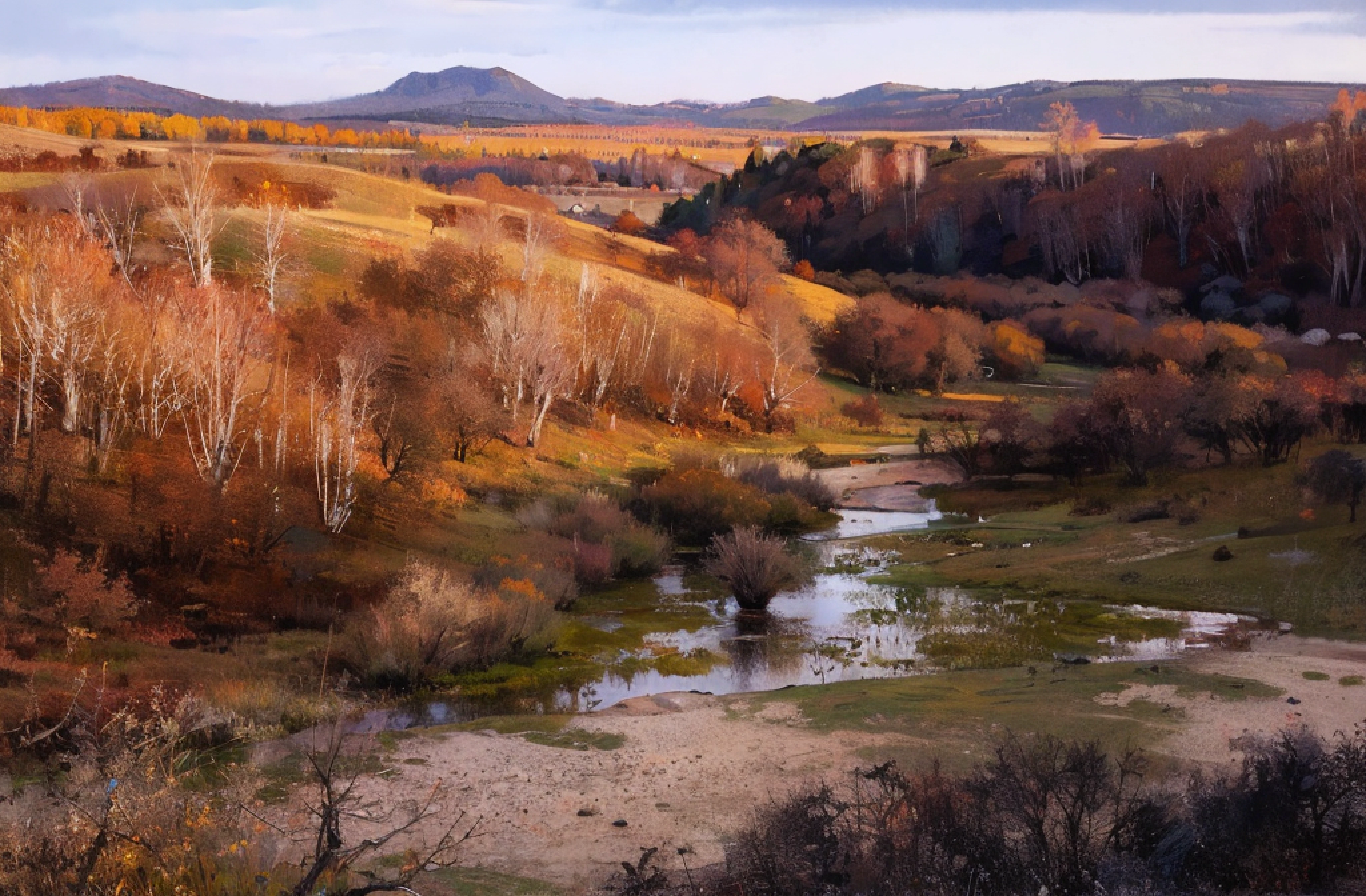 natural，La mejor calidad en el mejor de los casos.，ultra alta resolución，（Realism：1.2）,pintura al óleo,obra maestra，escena，campos cubiertos de hierba，paisaje de otoño，Los trazos son delicados.，