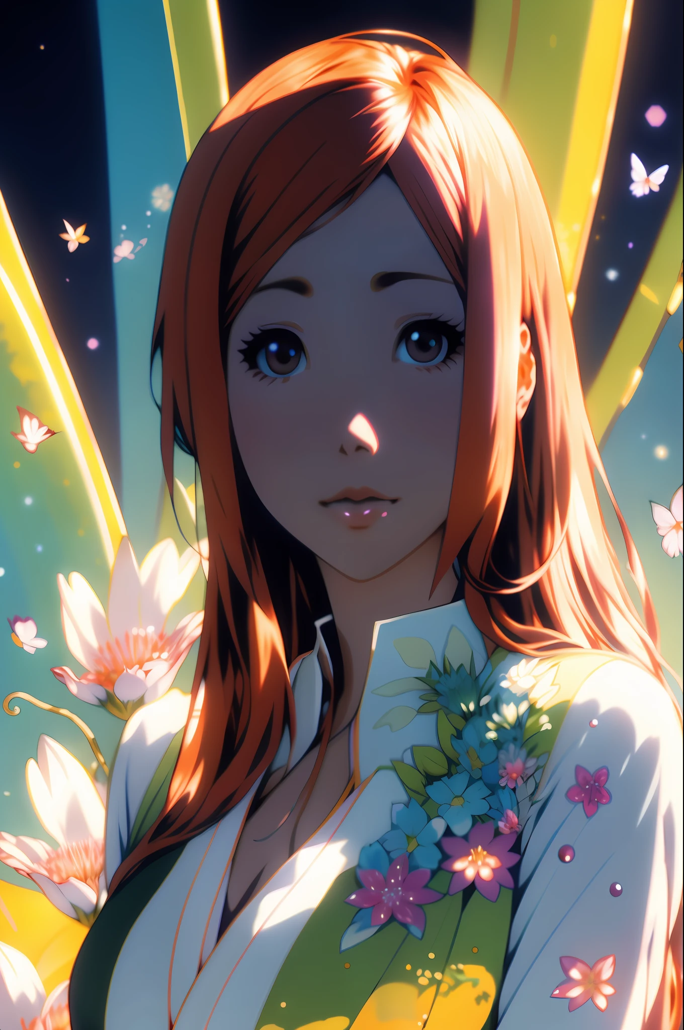 Orihime Inoue dans un superbe, représentation éthérée avec des couleurs vibrantes, détails exquis, et une lumière à couper le souffle.