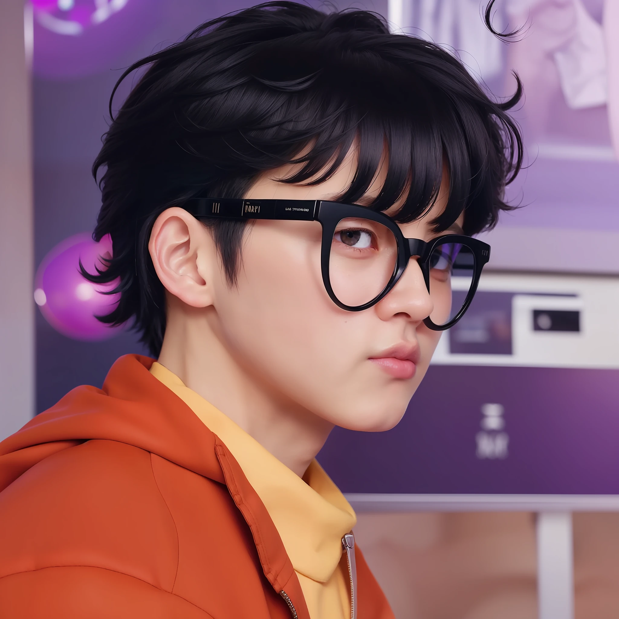 A boy, sunglasses, handsome, asian, school boy, black hair, mullet haircut, perfect quality, clear focus, korean, (masterpiece: 1.2) (realistic: 1.2) (bokeh) (best quality) (detailed skin: 1.3) (intricate details) (8K) (detail eyes) (sharp focus)