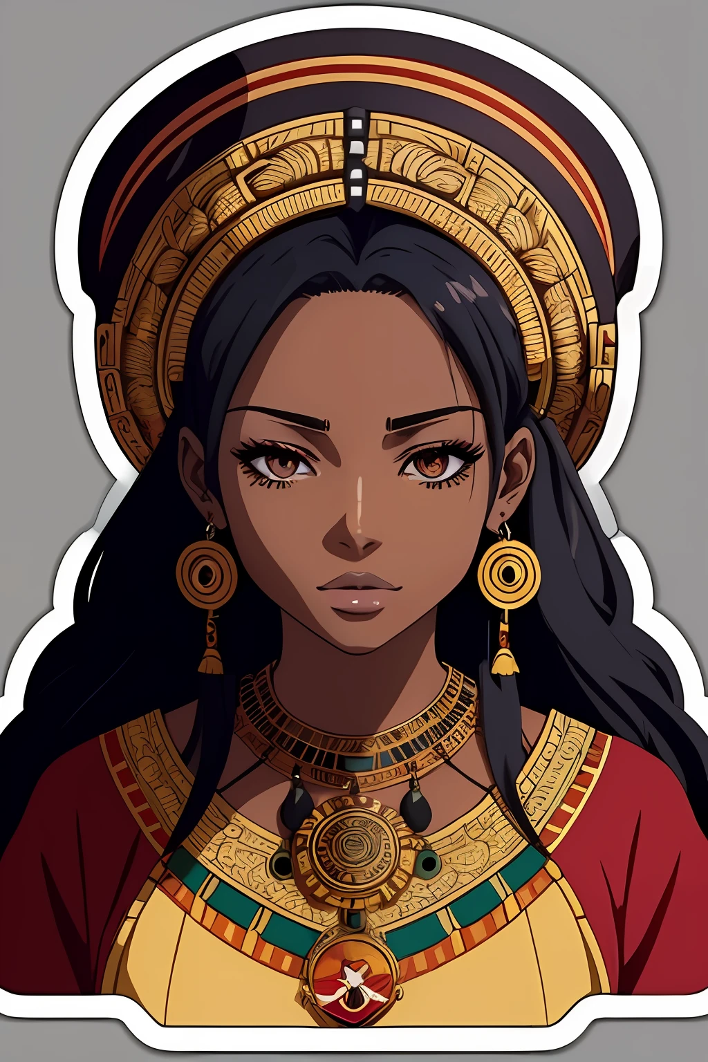 ((Adesivos)), 1 garota, anime, Rainha africana (obra de arte:1.2), (melhor qualidade), (ultra detalhado), (8K, 4K, Intrincado),(Altamente detalhado:1.2),