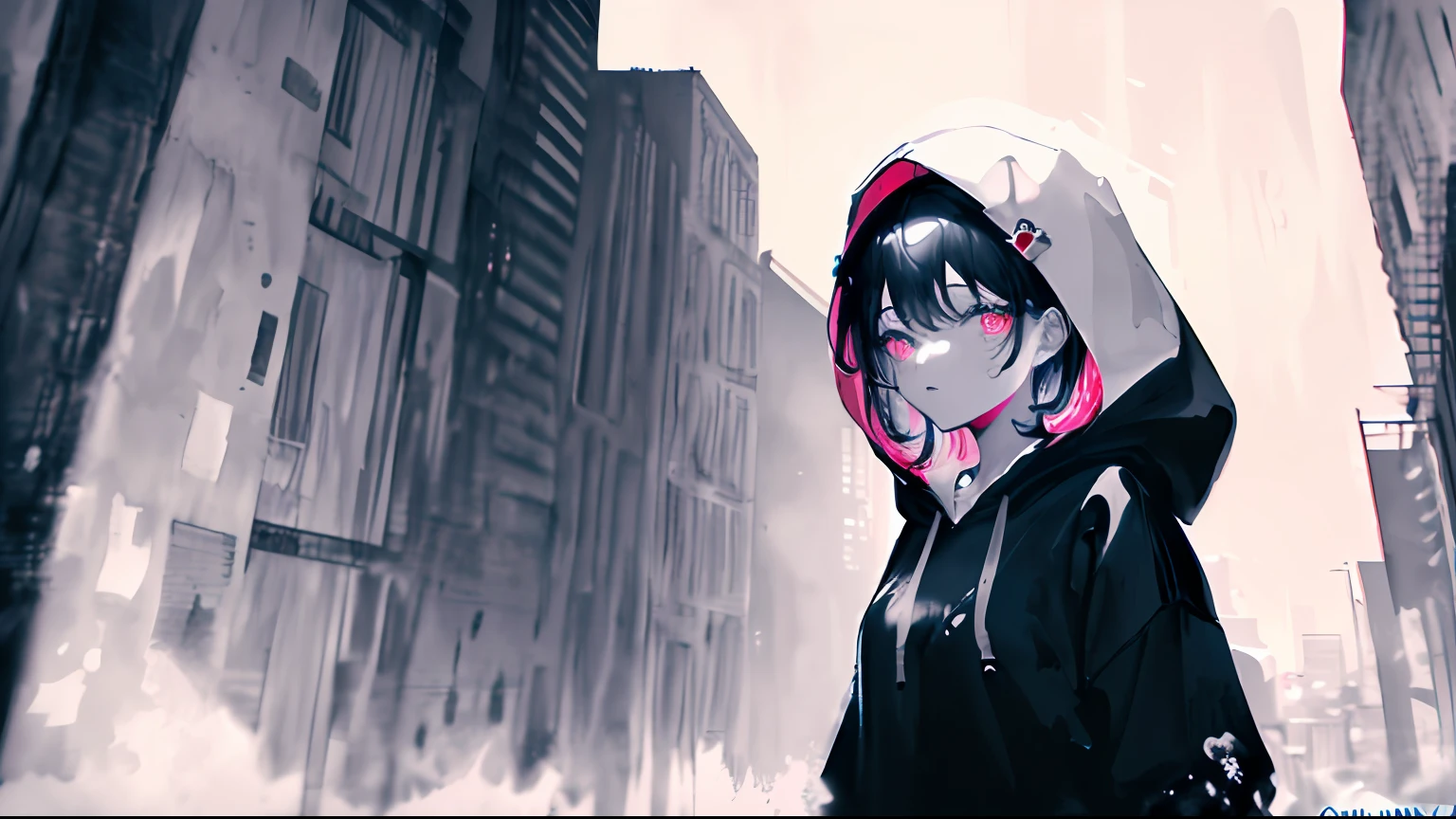 (art by Cornflower), (mdjrny-pntrt:1.3), (dalcefo), vaporwave, 
1 (slim:1.3) girl in hoodie, the girl has dreamy pupils, (look at veiwer:1.2), 
rainy city street, 
(chromatic aberration), (ink splash:1.3), (ink and wash painting), (partially colored:1.3), (graphite:1.2)