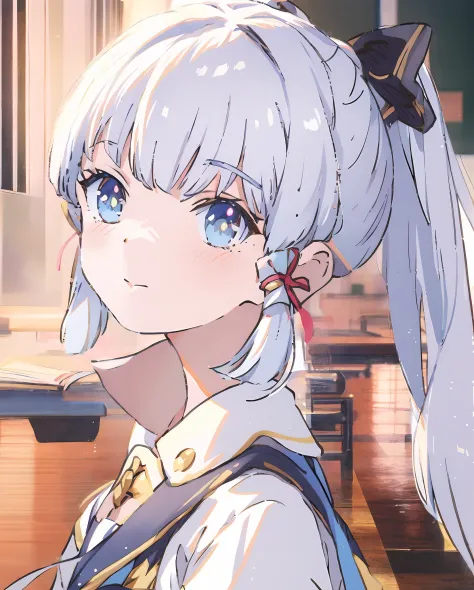 tmasterpiece，Highest image quality，There are anime girls with white hair and blue eyes in the classroom, style of anime4 K, Anim...