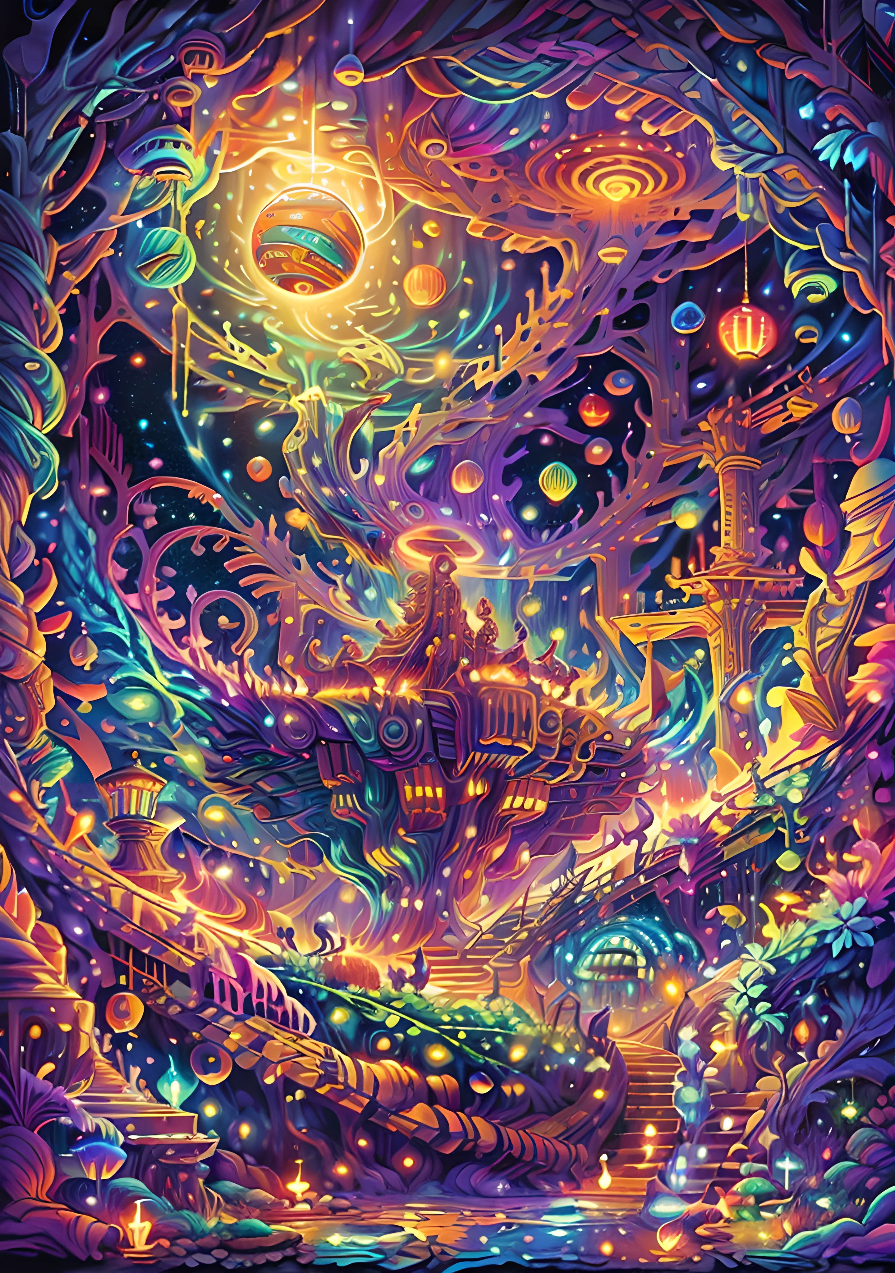 (emersive intricate scene)+(creatures of the forest)+(otherworldly)+(psychedelic experience)+(dmt)(masterpiece, top quality, best quality, official art, beautiful and aesthetic:1.2) , green skin godess and god ,children ,extreme detailed,colorful,highest detailed, official art, unity 8k wallpaper, ultra detailed, beautiful and aesthetic, beautiful,fractal art, masterpiece, best quality, (zentangle, mandala, tangle, entangle) ,holy light,gold foil,gold leaf art,glitter drawing, PerfectNwsjMajic ,dwelling place of ancient beings ,as above so below ,hyperdimension ,panorama view,dept and field ,timetraffeling , past and future form,formless,dimension x , protoculture ,symbiosis,Epic cinematic brilliant stunning intricate meticulously detailed dramatic atmospheric maximalist realistic organic climactic effervescent bubbling dripping splashing exploding bubbles of firework and rocks,astrology signs ,tarot , Lady Frieda Harris .