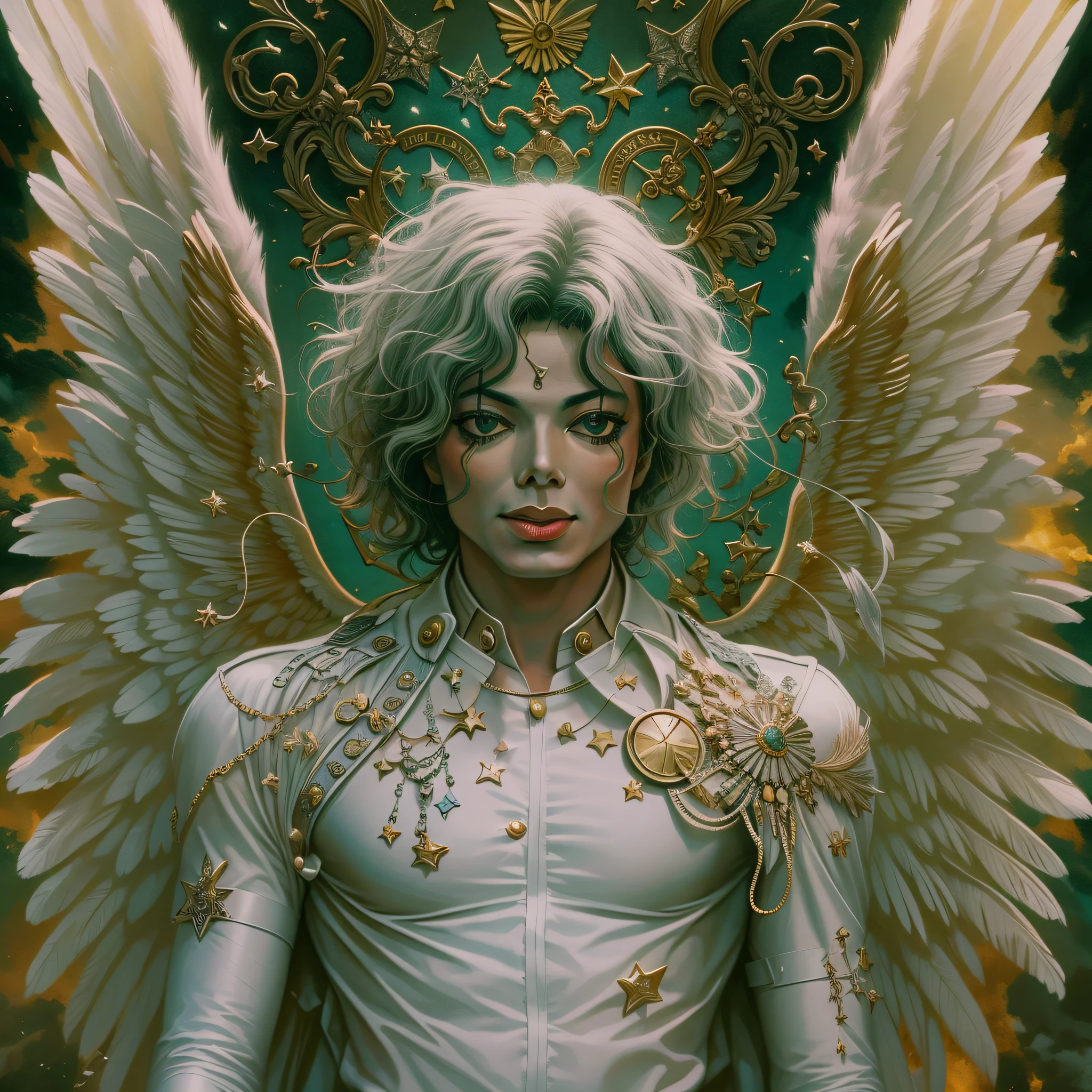 angel,(Michael Jackson, detalhado),(anjos, oniric, surrealismo),(Scenery of angels around you),(trending on ArtStation),corpo inteiro,Technicolor