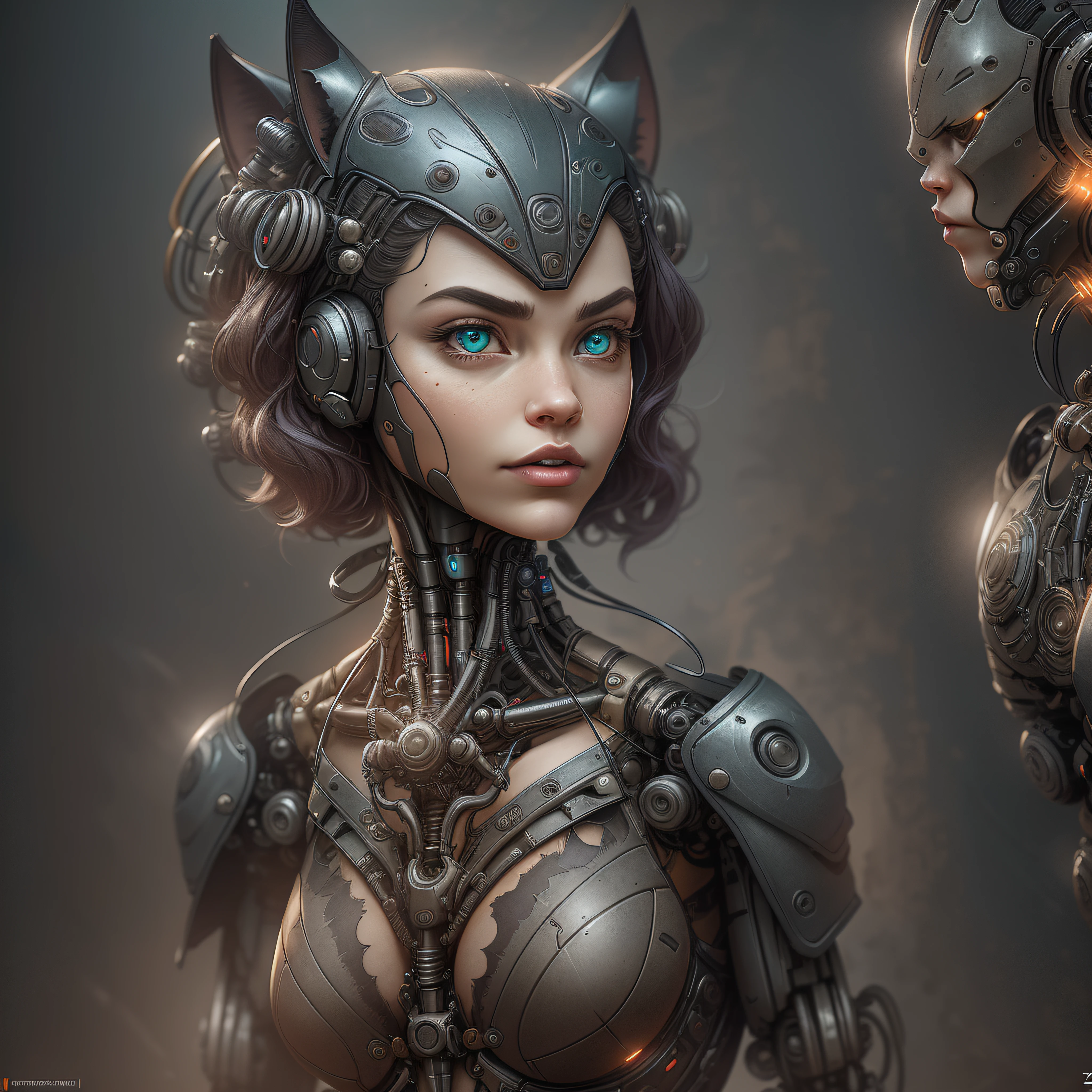 Catwoman from DC photography, biomechanical, complex robot, full growth, hyper-realistic, insane small details, extremely clean lines, cyberpunk aesthetic, masterpiece featured on Zbrush Central