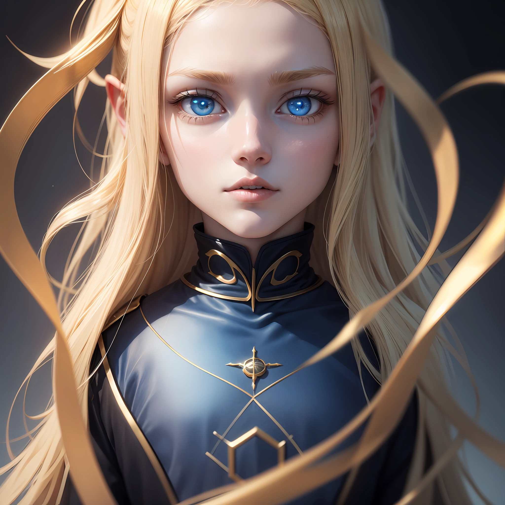 A close up of a woman with long blonde hair and blue eyes - SeaArt AI