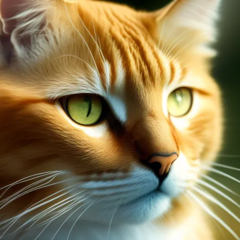 um gato amarelo e branco , peludo,  olhos azuiz,  imagem realista,  8k --auto