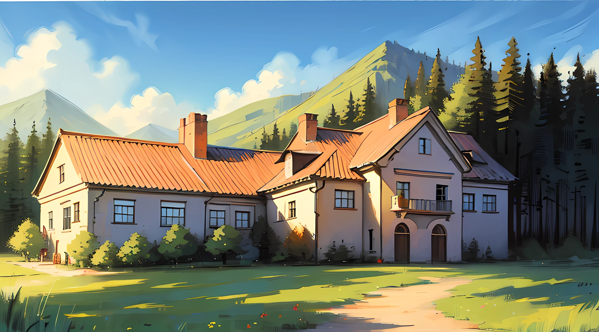 منزل ريفي في الجبال， الفن الكلاسيكي， رسمت بالزيت