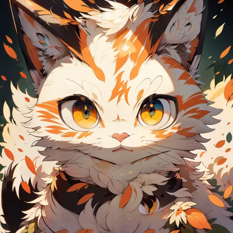 gato anime, arte detalhada, gato laranja, olhos vermelhos e brilhantes, pintura digital adoravel, foco no rosto, black bandana o...