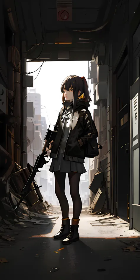 (masterpiece), (best quality), ((portrait)), (ultra-detailed), (best illustration), (best shadow), ruined city background, girl ...