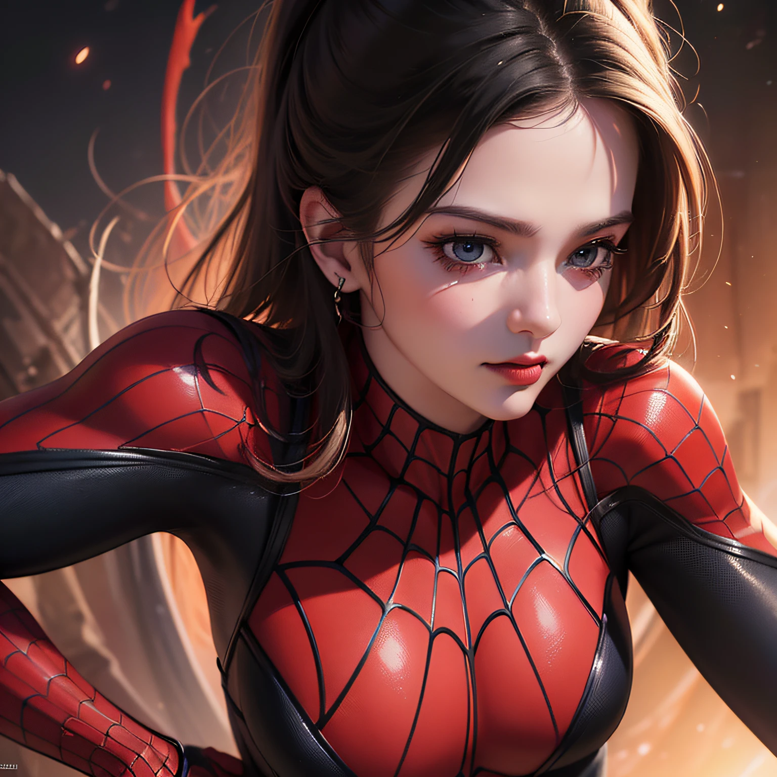 (Award Winning Digital Artwork:1.3) of (Sketch:1.3),(Energetic:1.3) Spidey, EmmaRob,CGSociety,ArtStation,(Saturated:1.3),(close portrait:1.3),(Feminine:1.4),(beautiful:1.4),(attractive:1.3),handsome,calendar pose,perfectly detailed eyes,studio lighting,thematic background