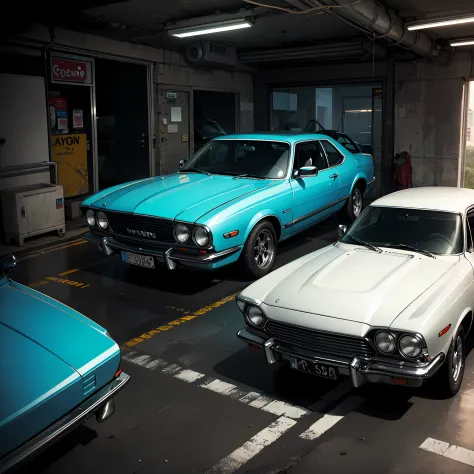 You enter a dark, dusty garage. The smell of grease and rust hangs in the air as you approach a high-end car parked in the corne...