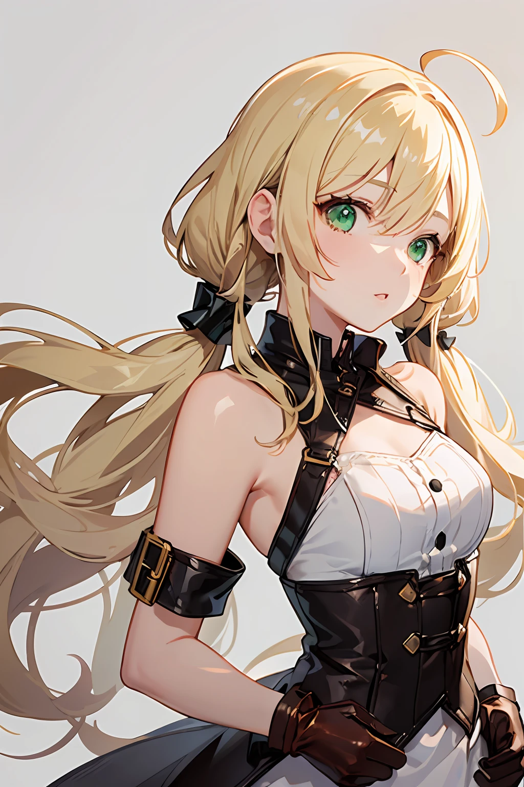 Anime girl with long blonde hair and green eyes in a corset - SeaArt AI