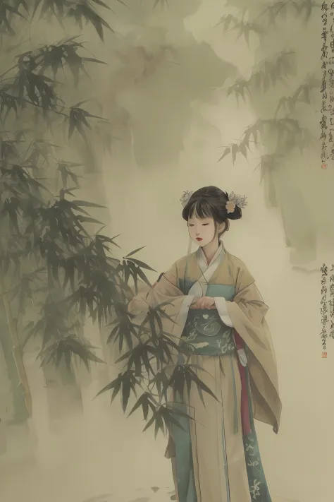 Zhao Jinmai，period costume，bamboo forrest，Water's Edge，Tuan fan，breeze，baiyun
