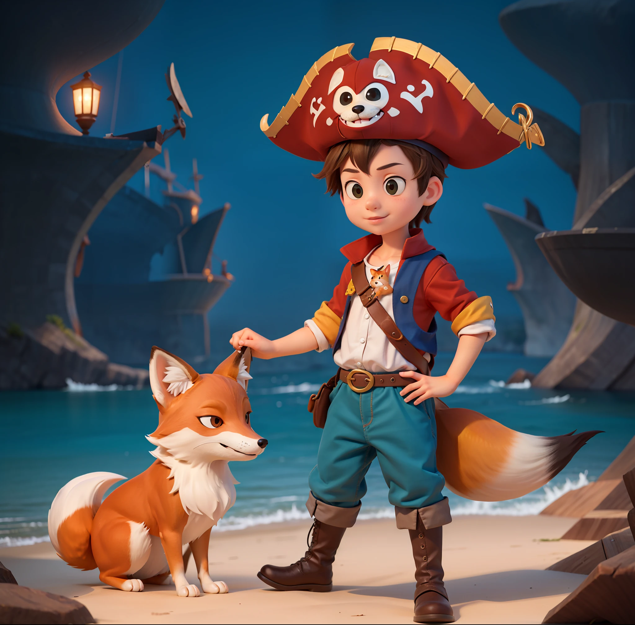 There's a kid dressed as a pirate with a fox on the side