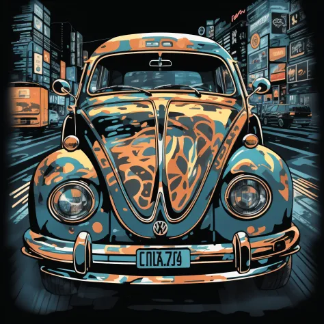 graphic design t-shirt VW car, flat design, comic art, pastel color, colorful pop art, highly detailed clean, vector image, phot...