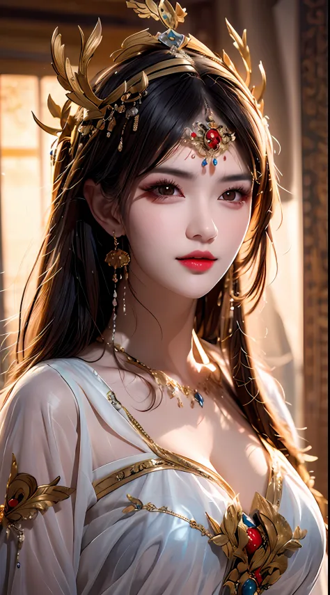 a close up of a woman wearing a crown, ancient asian dynasty princess, popular korean makeup, xianxia, beautiful fantasy portrai...