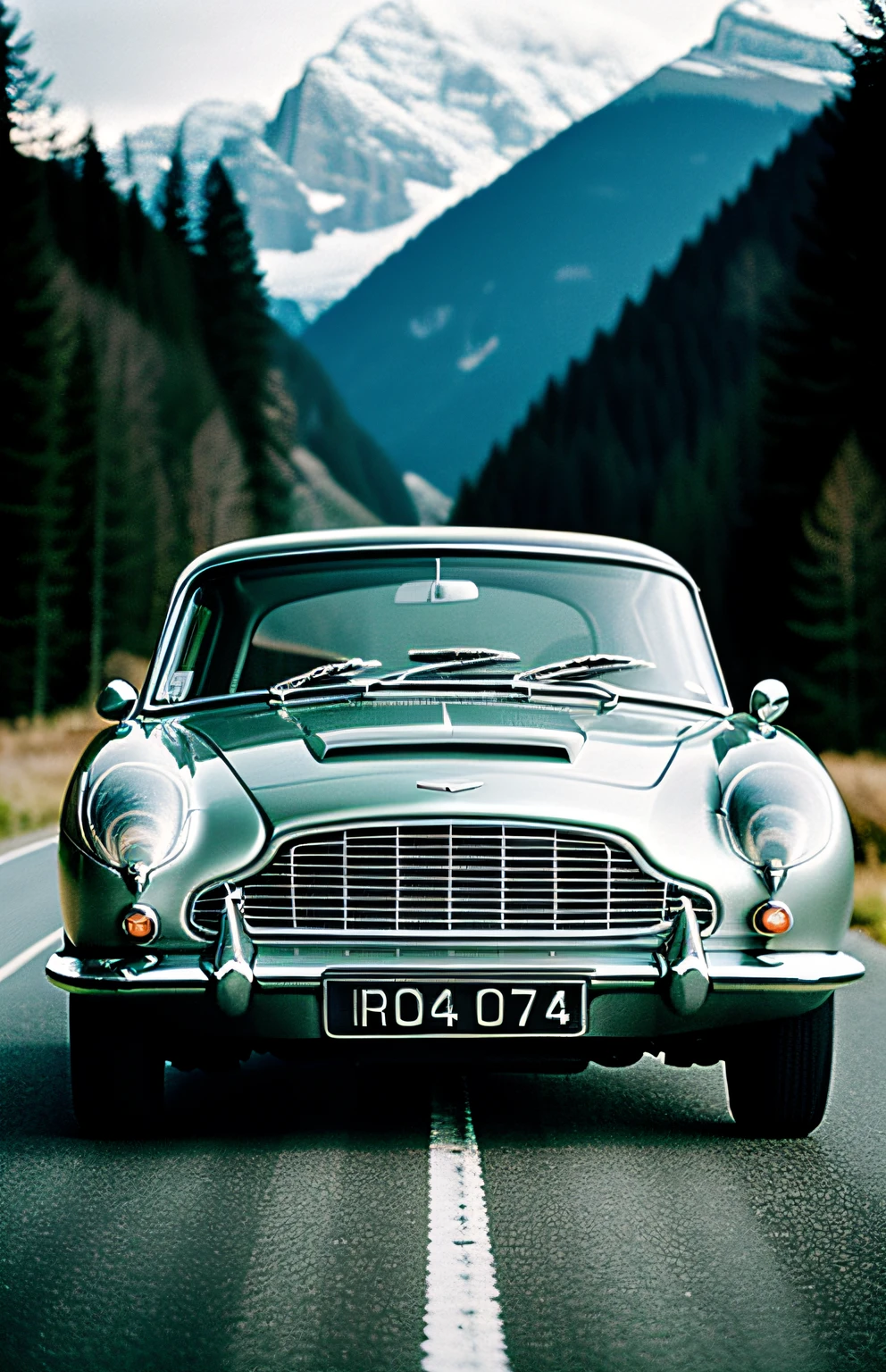 award winning (portrait photo:1.4) of a handsome man, 007danielcraig, dressed in a white suit, standing beside a silver Aston Martin DB5 car, Swiss Alps (shallow depth of field:1.3), by lee jeffries nikon d850 film stock photograph 4 kodak portra 400 camera f1.6 lens rich colors hyper realistic lifelike texture dramatic lighting unreal engine trending on artstation cinestill 800 (vignette:1.3), filmgrain,  shallow depth of field, blurred background