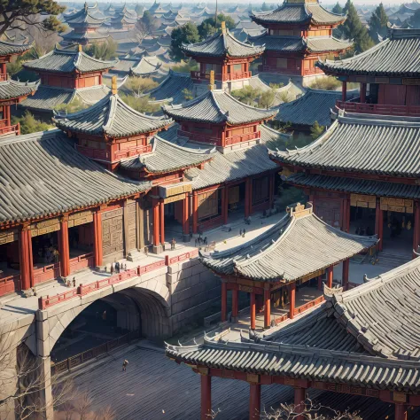 Very grand scene，Amazing detail，Chinese Ancient Times，Chang'an，the Tang Dynasty，expansive view，Rows of ancient Chinese buildings...