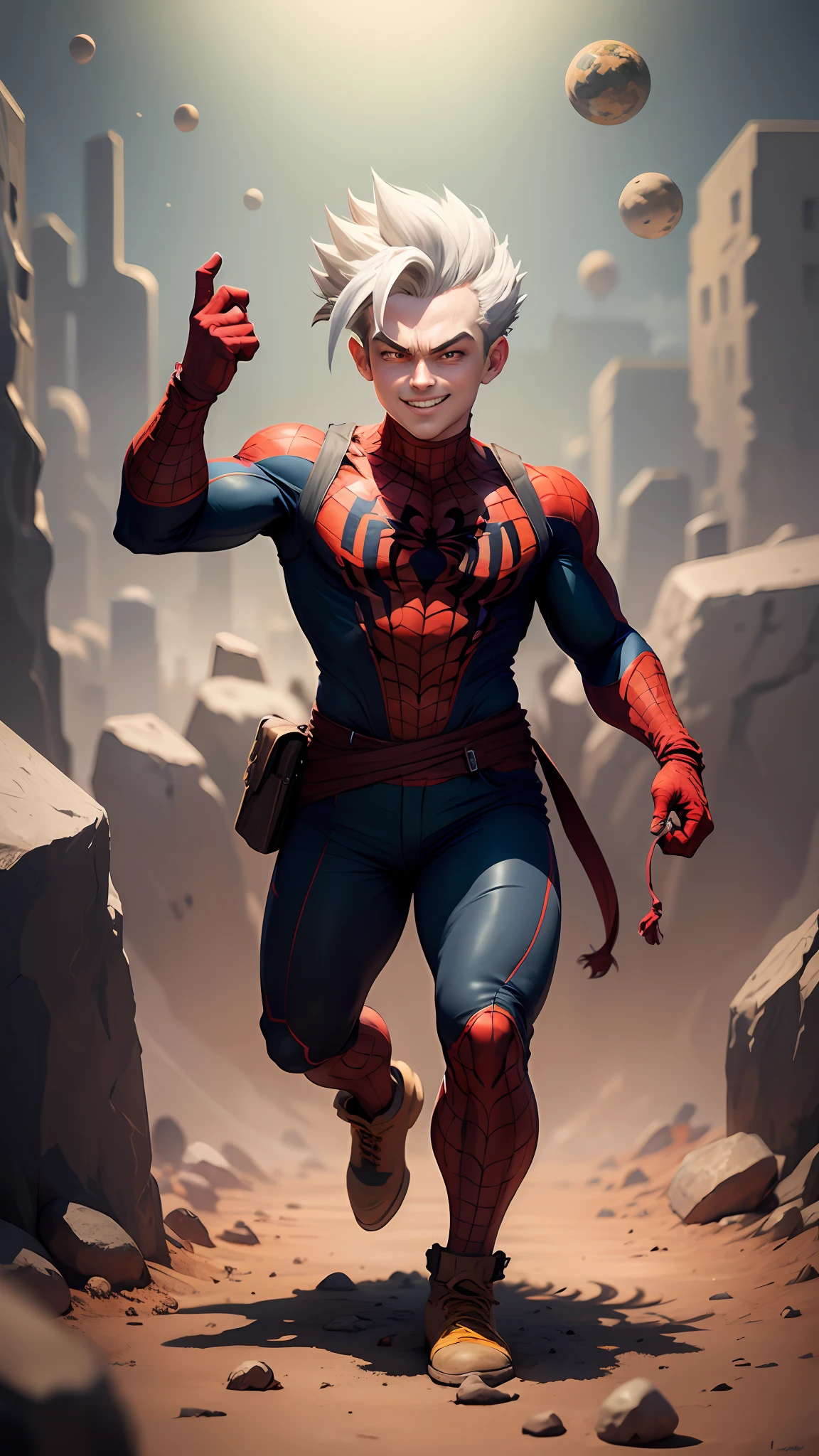 A drawing of a man in a spider - man suit running through a desert - SeaArt  AI