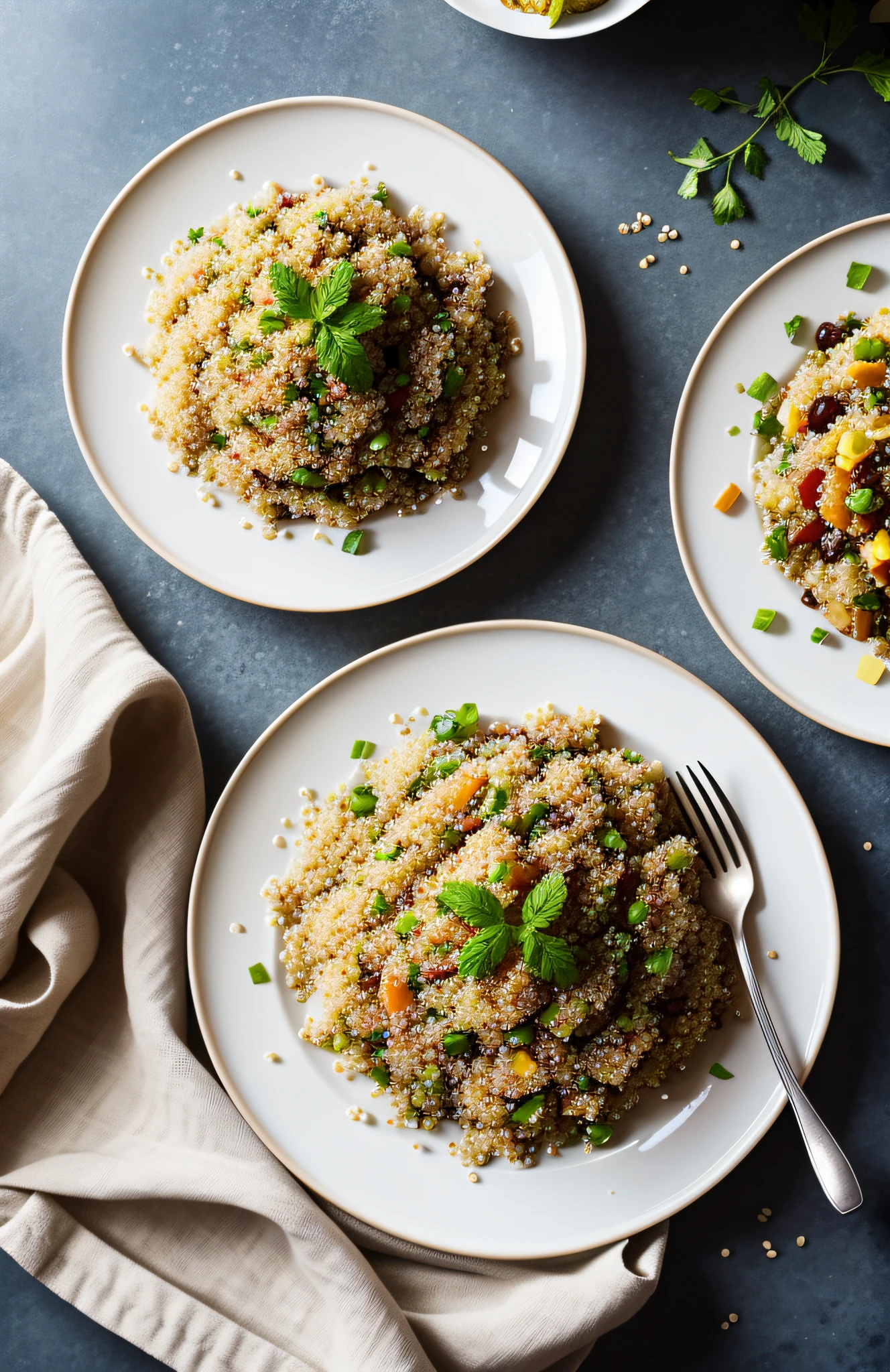 "Immerse yourself in the world of culinary delight with this meticulously photographed quinoa. The clean and minimalist kitchen setting perfectly complements the grains' natural allure, inviting you to savor its wholesome goodness."