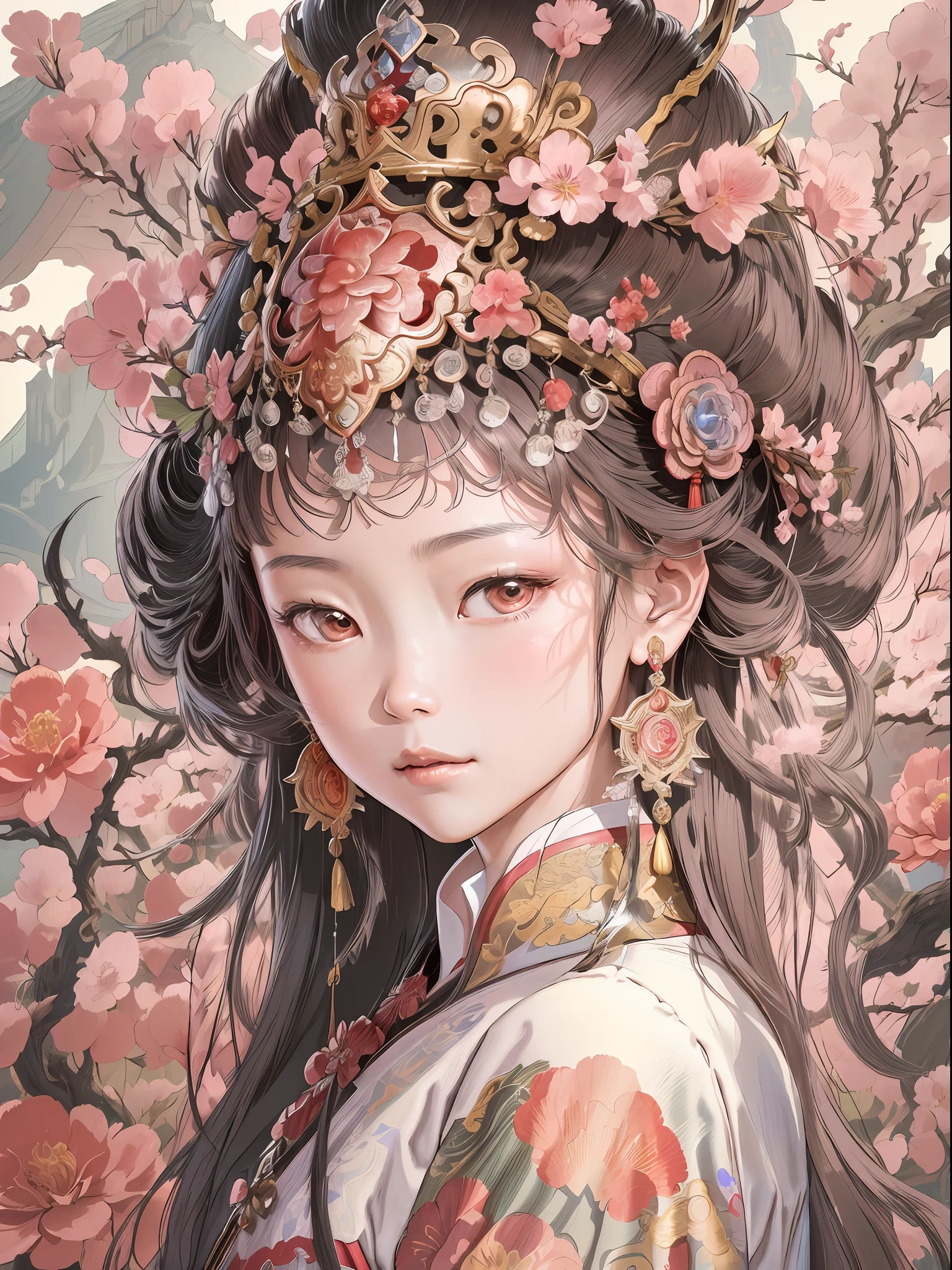 a close up of a woman with a bird on her head, Palace ， A girl in Hanfu, Beautiful character painting, 8K high quality detailed art, ancient china art style, Chinese style, a beautiful fantasy empress, China Princess, ((a beautiful fantasy empress)), with ancient chinese aesthetic, Chinese traditional, Cute detailed digital art, Princesa chinesa antiga