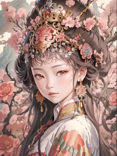 a close up of a woman with a bird on her head, Palace ， A girl in Hanfu, Beautiful character painting, 8K high quality detailed ...