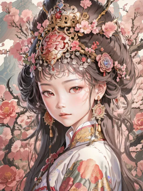 a close up of a woman with a bird on her head, Palace ， A girl in Hanfu, Beautiful character painting, 8K high quality detailed ...