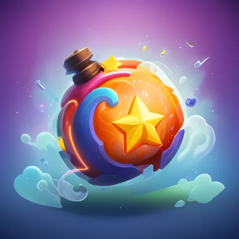 There is a bomb object on a blue background, Jelly texture， game icon asset, Game icon, giant star, toon shader, Rating:G, jello