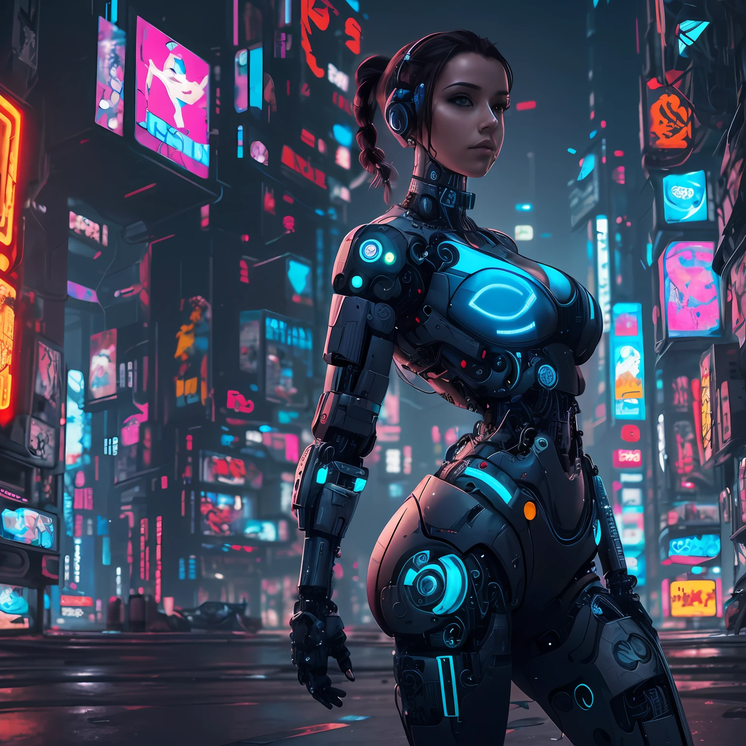 mulher ((cyborg)), obra prima, ((bunda grande)), ((peito grande)), German woman, rosto perfeito, corpo perfeito, 8k, imagem perfeita, ((realista)), futuristic setting ((cyberpunk)), mulher sexy, exciting positions, --auto