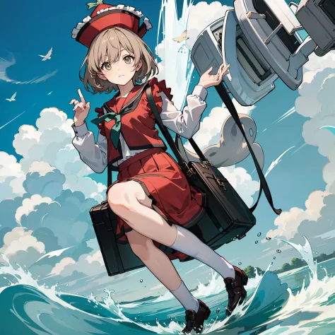 Description of a short-haired young woman holding a briefcase, 1 girl, Solo, Lyrica Prism River, School uniform, Just flat, Skir...