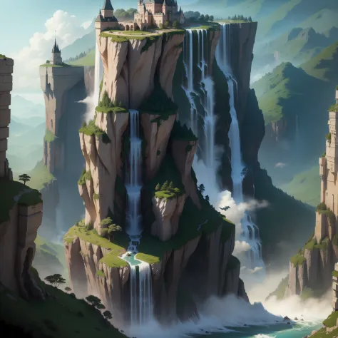Super huge castle　Super huge waterfall　on a cliff　Fantasia　great outdoors　SF Top Quality　​masterpiece　epcot　超A high resolution　Beautiful world