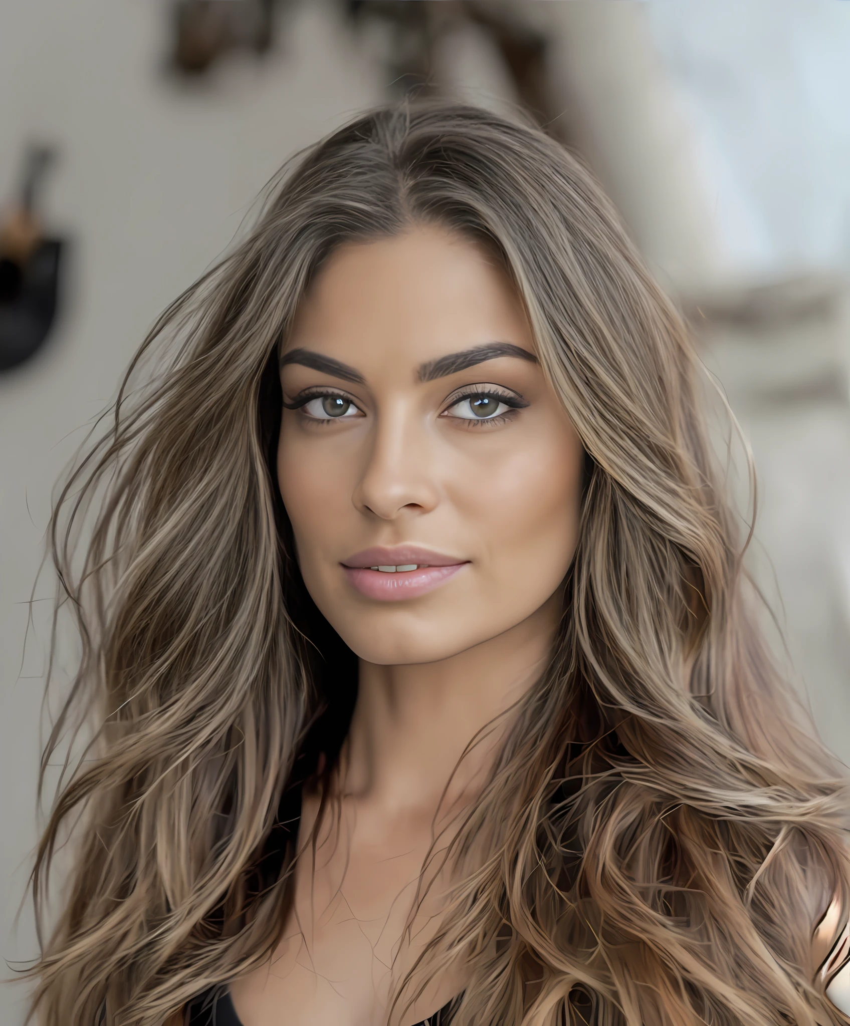 A closeup of a woman with long hair and a thin-strap black dress, brunette with dyed blonde hair, parted light brown hair, Alana Fletcher, angelina stroganova, light brown hair, julia sarda, Retrato Sophie Mudd, anastasia ovchinnikova, photo of a beautiful woman, julia gorokhova, brown colored long hair, straight hairstyle, tattoo on upper arm, neck tattoo, (detailed hair, (cabelo realisitic), (Masterpiece artwork, best qualityer, high resolution: 1.4), 1woman, Linda, skin pore texture, hair blonde, hard disk, fot, movies, cinemactic, realisitic, (8K, Foto RAW, best qualityer, Masterpiece artwork: 1.2), (realisitic, realisitic: 1.33), best qualityer, brown detailed eyes, striking eyes, majo, natural  lightting, Depth of field, Films, wrinkled skin, sharp looking portrait, detalhado e realisitic de uma mulher, (freckles:0,5) , looking-into-camera, Chapped lips, soft natural lighting, fot de retrato, magic photography, lighting dramatic, Photo realism, ultra detali, intimate portrait composition, Leica 50mm | | | | | | | | | |, F1. 4
